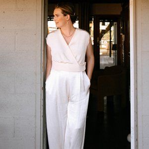 NWT, Shona Joy, LA LUNE WIDE LEG, SILKY TUXEDO TROUSER - CREAM